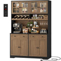 HOSTACK 75.4" Tall Kitchen Pantry Cabinet with Charging Station, Modern White Kitchen Hutch with Microwave Stand and Wine Rack, Large Food Pantry Storage Cabinet with Glass Doors and Drawers, Brown - color: Black/Brown