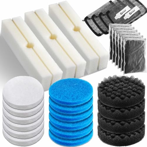 Threlaco 17 Pcs Filter Media Replacement Set Compatible with Fluval Fx4 Fx5 Fx6, Including Fine Filter Water Polishing Pads, Foam, Foam Block, Activated Carbon, Silicone Lube, Mesh Bags