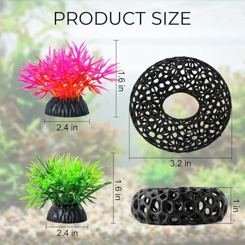 4PCS Shrimp Hides for Aquarium, Natural Shrimp Hide and Shrimp Cave Decorations, Four Aquarium Decorations for Shrimp Tank, Two Shrimp Caves and Two Grass Decorations