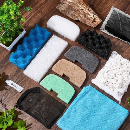 50 Pcs Filter Media Compatible with Fluval 206/207 Canister Filter, Maintenance & Replacement Kit, Bio-Based Sponge, Activated Carbon, Ceramic Rings, Microfiber Rags, Mesh Bags, Silicone Lube