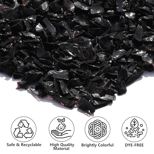 QYGL Crushed Glass - 2.1LB Black Broken Glass Pieces 3-6mm, for Resin Art, DIY Crafts, Home Decor, Vase Fillers, Tabletop Fire Pit, and Aquarium Rocks - color: Black
