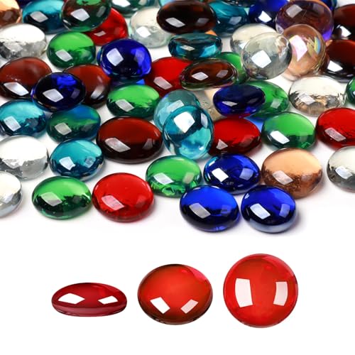 SUREAM 1 LB Glass Marble Beads, Assorted Mix Colors Firepit Glass Rock, Decorative Flat Marbles for Vases Fillers Aquarium Fish Tank Rocks DIY Crafts Table Scatter Decor - color: Colorful