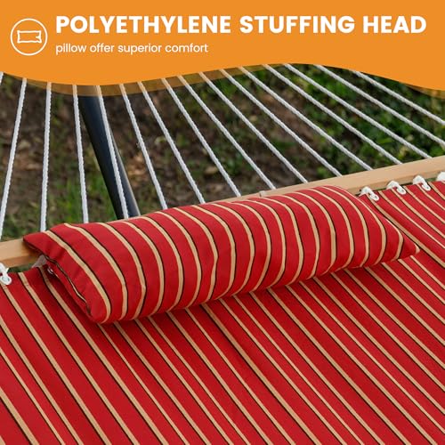 Lazy Daze Hammocks 12 FT Sunbrella Fabric Hammock Non-Fading with Spreader Bars and Free Pillow Fits for 2 Persons, All Weather and Fade Resistant for Patio Yard, 450 lbs Capacity, Harwood Crimson - color: Harwood Crimson
