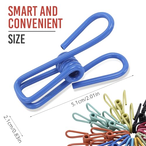 Riveda 30 Pack Assorted Chip Bag Clips Utility - PVC 2 Inch Coated Colorful Sealer for Sealing Food - Paper Holder, Clothesline Clip for Laundry Hanging, Kitchen Bags, Multipurpose Clothes Pins - color: Multicolor