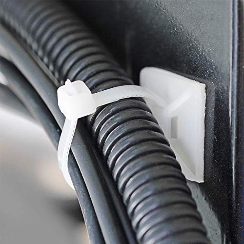 3/4" Strong Back-Glue Self Adhesive White Cable Zip Tie Mounts 100pcs with 8" Ties, Screws, Outdoor Sticky Wire Fasteners Cable Clips Management Anchors Organizer Holders Squares - color: White, size: 100 Piece
