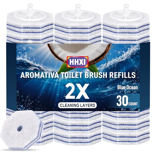 30Ct Aromative Toilet Brush Refills, Toilet Bowl Cleaner Refills, Double-Layer Cleaning Pads Added, Compatible with Most Toilet Brushes，Blue Ocean（Patented） - color: Blue Ocean
