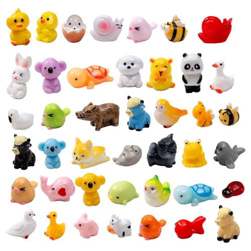 42pcs Mini Resin Animal 42 Styles Figures Bulk Tiny Resin Animals Little Miniature Small Animal for Micro Fairy Garden Landscape Accessories Dollhouse Hide Crafts Decor Aquarium - style: 42p-animals-1