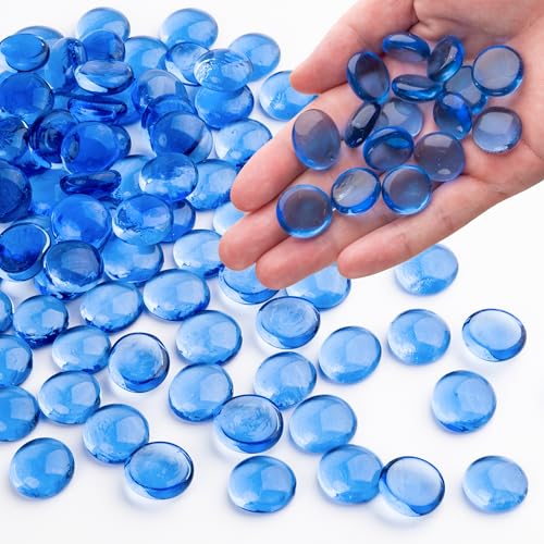 Pale Blue Glass Marbles, 0.97LB Transparent Flat Glass Beads for Vases, Light Blue Mosaic Gem Pebbles for Aquarium Decor, Floral Arrangements, Mancala Stones, Vase Filler and Crafts, Approx. 80-100PCS - color: Pale Blue