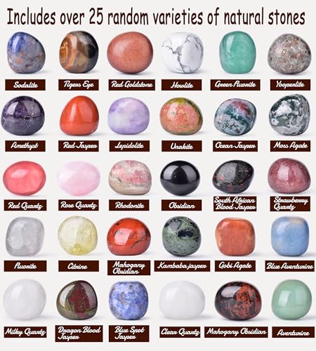 Polished Stone Set Mixed Crystals, Christmas Gift for Kids, 1.2" - 2.5 lbs, 25 Types of Extra Large Size Tumbled Gemstones and Crystals Bulk for Healing, Reiki, Meditation, Witchcraft - color: Mixed Crystals - 25 Types, size: 1.2"