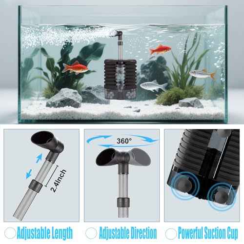 Carefree Fish Aquarium USB Sponge Filter Quiet for 20~60Gal Fish Tank for Saltwater and Freshwater with Biochemical Filtration Balls and Fluidized Beds