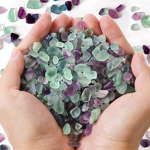 QICQDRAM Polished Fluorite Gravel Rocks Bulk 0.9 Lb/405g Natural Tumbled Crystal Chips Decorative Pebbles for Home Decoration & Fish Turtle Tank, Vase Filler, Plants Decor - color: Fluorite