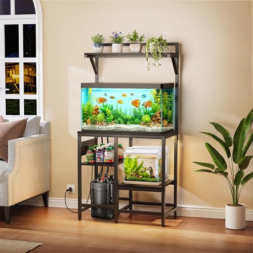 20-29 Gallon Fish Tank Stand, Aquarium Stand with Power Outlet, Heavy-Duty Reptile Terrarium Stand Table with Top Shelf for 20 Gal Long/High/Extra Long & 29 Gal, 30.7"L x 15.3"W x 30"H (Black) - color: Black, size: 20-29 Gallon
