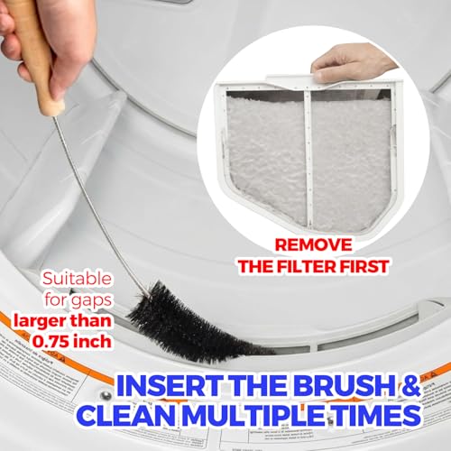 Holikme 3 Pcs Dryer Vent Cleaner Kit, 304 Stainless Steel Replacement Lint Brush for Clothes Dryer Vent Trap, Cleaning Brush & Flexible Crevice Tool - size: Standard 2Pack