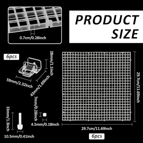 BENECREAT 6 Pcs Clear Aquarium Lid Hood, 11.7x11.7x0.3 Inch Square Fish Tank Top Cover, Plastic Grid Isolation Board with 6 Pcs Aquarium Plastic Cover Board Clips