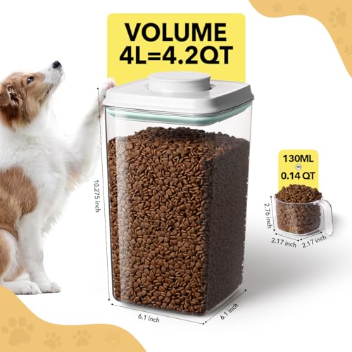 Dog Food Storage Container with 130ml Scoop – 4L/4.2qt Airtight Dog Food Container for Kibble & Treats, BPA-Free Cat Food Storage Container, Stackable Pop Lid Plastic Container with Lid (4.2Qt*4) - color: 4.2Qt*4