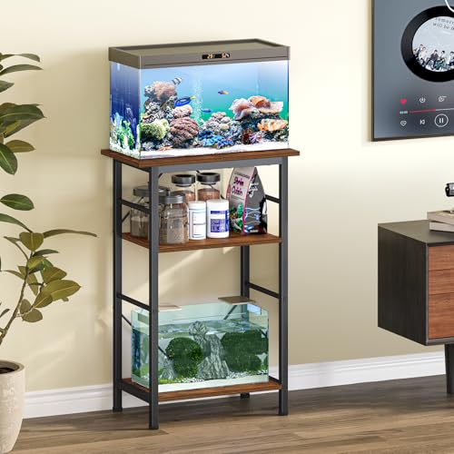 Snughome 5-10 Gallon Aquarium Stand, 3 Tier Fish Tank Stand with Storage, Fish Tank Stand with Metal Frame, Reptile Turtle Tank Stand for Home Office, 20.47" x 11.02" x 30.52", Rustic Brown - color: Rustic Brown
