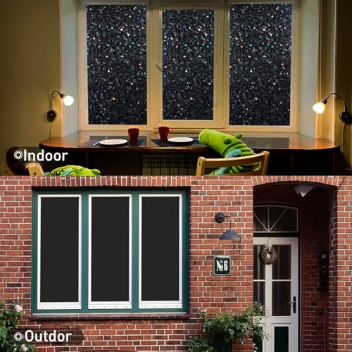 LEMON CLOUD Total Blackout Window Film, Vinyl Clings, Stained 3D Decorative Stickers for Glass, Static Door Window Covering, Privacy Window Blackout Film, Self-Adhesive, Black Pebble(17.5In X157.4In) - color: Black-pebble Pattern, size: 17.5 x 157.4 Inch