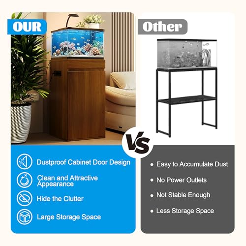 10-15 Gallon Aquarium Stand with Power Outlets, Farmhouse Fish Tank Stand, Reptile and Terrarium Stand with Drawer and Cabinet Storage, Sturdy Heavy Duty 16.9" - color: Brown 16.9" L