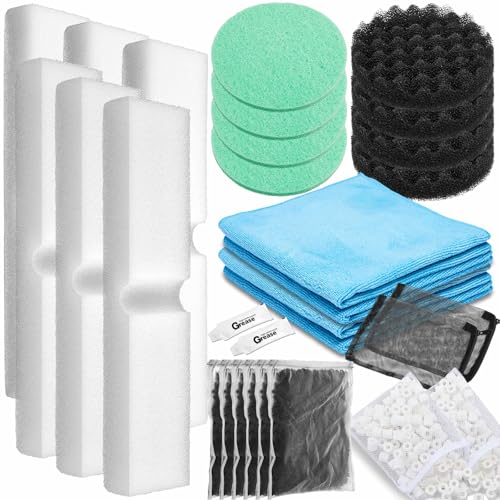 Threlaco 28 Pcs Aquarium Media Kit Compatible with Fluval Fx4/ Fx5/ Fx6 Filter, Carbon Foam Pad, Phosphate Remover Pads, Activated Carbon, Foam Block, Silicone Lube, Towels, Ceramic Ring, Mesh Bag - color: Phosphate Remover Pads