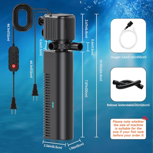 Aquarium Filter with UV, 450GPH for 40-150 Gallon Tanks, Submersible with Timer for Crystal Clear Water in Aquarium, Pond, Turtle Tank（25W ）