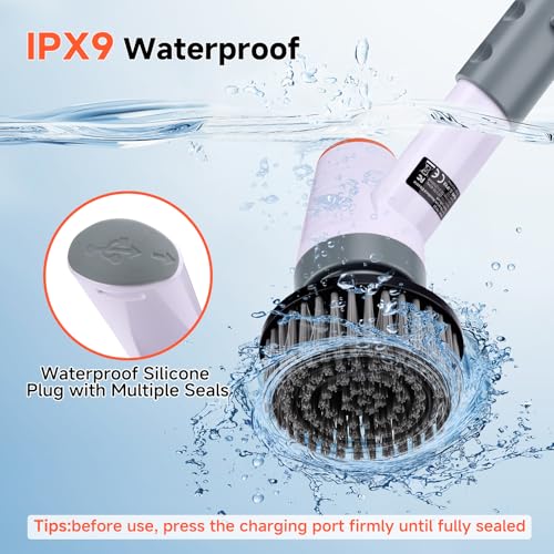 fishkeeper IPX9 Electric Aquarium Cleaning, Fish Tank Electric Spin Scrubber with 8 Replaceable Brush Heads Cordless w/ 3 Adjustable Speeds & Detachable Handle, Battery Display Screen Rechargeable