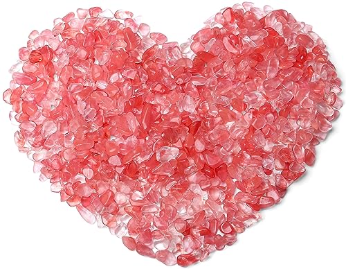 QINJIEJIE Cherry Quartz Crystals Chips Natural Stone Gravel Bulk Crushed Rocks Pieces Polished Quartz Stone 0.55Lbs Decorative Fish Tank Pebbles Vase Filler Irregular Shaped Tumbled Gemstone for Home - color: Cherry Quartz, size: 0.55 Pound