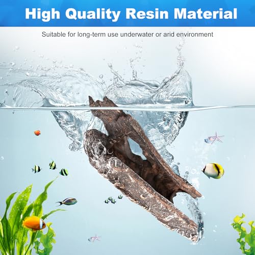 TRUVIC Fish Tank Decorations - Aquarium Cave Decor, Resin Hollow Tree Trunk Reptile Hide & Betta Log Hideout for 20 Gallon Tank, Fish Accessories Shelter Cave - color: Wood M