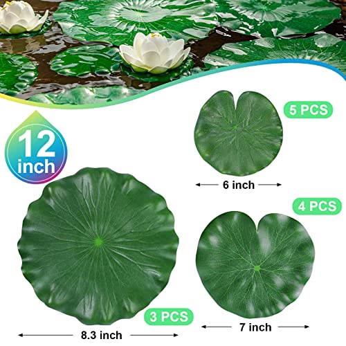 12Pcs Lily Pads for Ponds, Artificial Floating Foam Lotus Leaves, Lily Pads Foliage Pond Decor for Koi Fish Pool Patio Aquarium