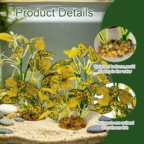 Silk Aquarium Plants (2-Pack), 9.8-inch Artificial Aquarium Silk Plants— Simulated Fish Habitat Decor, Safe Silk Plants for Aquariums Fish Fishbowl (Gold) - color: Gold&green
