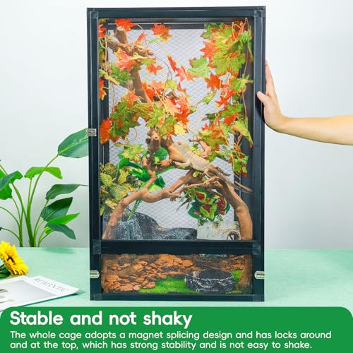 45 Gal Detachable and Foldable Reptile Butterfly Cage Terrarium, 360° Observation, Airflow, Interaction in Gecko Tank for Crested Geckos, Leopard Geckos, Chameleons, Bearded Dragons - size: 32x18x18 Inch
