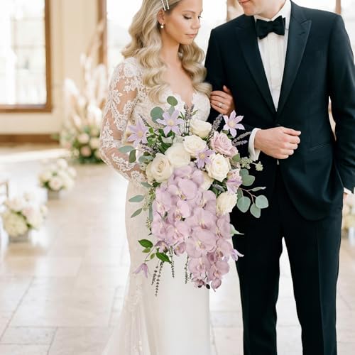36.6'' Pink Orchids Artificial Flowers 10 Large Blooms Fake Phalaenopsis Branches 5PCS Long Stem Faux Silk Orchids for Tall Vase for Bridal Shower Wedding Home Party Office Decor (Pink) - color: Pink