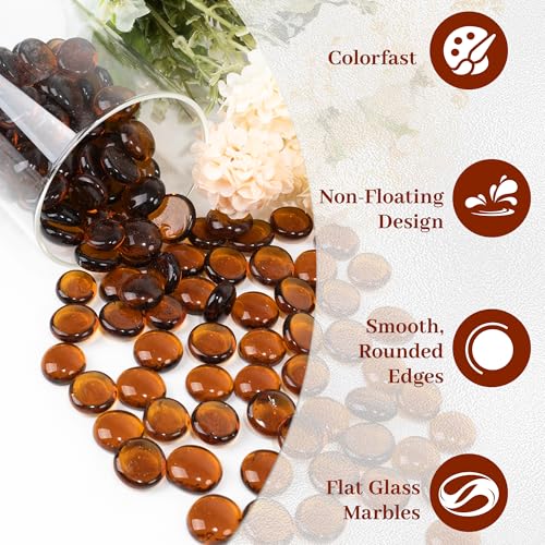 Brown Flat Glass Marbles, 0.97 lb Transparent Vase Filler Pebbles Gems, Decorative Glass Beads for Vases, Crafts, Floral, Mancala Stones, Aquarium Rocks for Fish Tank, Approx.0.6"-0.8" - color: Brown