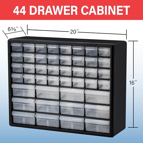 Akro-Mils 44-Drawer Plastic Drawer Storage Cabinet for Garage Organization, Bead Organizer, Building Bricks Storage, Teacher Toolbox, Makeup Organizer, 20" W x 6" D x 16" H, 10144 White - color: White, size: 44 Drawer, style: 1 Pack