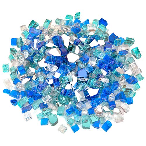 Stanbroil 10-Pound Blended Fire Glass - 1/2 inch Reflective Tempered Fire Glass Blended Aqua Blue, Platinum, Cobalt Blue Reflective Reflective for Indoor and Outdoor Gas Fire Pits and Fireplaces - color: Aqua Blue, Platinum, Cobalt Blue, size: 1/2"