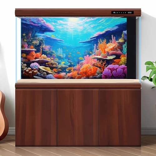 Underwater Scene Aquarium Background Under The Sea Coral Reefs Fish Tank Background Ocean Bottom Scene Diverse Marine Life Sunray Terrarium Backgrounds Tropical Undersea View Tank Backgrounds 24x12in - color: Orange_Blue, size: 24(W)x12(H)inches/ 60(W)*30
