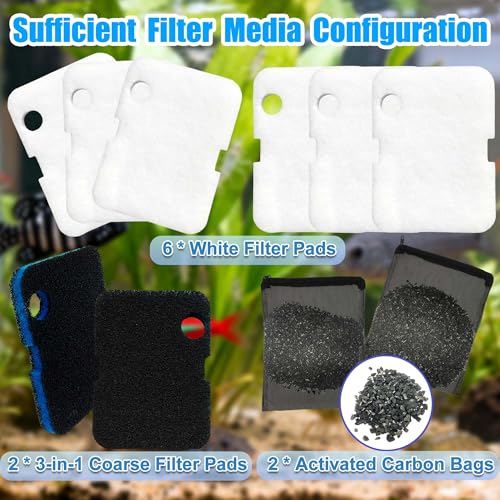 PurifyLogix Replacement Canister Filter Pads for Cascade 700/1000 CCF2UL/CCF3UL Generic Aquarium Floss Media, 2 Upgraded Activated Carbon-Coarse-Activated Carbon Filter Pads and 6 White Floss (8)
