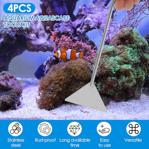 4 in 1 Aquarium Aquascape Kits Long 12 Inch Stainless Steel Aquatic Plant Aquascaping Tool Extra Long Aquascape Tools Sets Flexible for Fish Tank Cleaning Plant