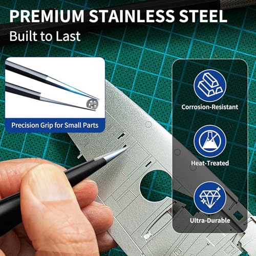 XOOL 9 PCS ESD Precision Tweezers Set, Anti-Static Stainless Steel Tweezers Kit for Electronics, Soldering, Craft, Jewelry, Model Building - size: ESD Tweezers 9 PCS