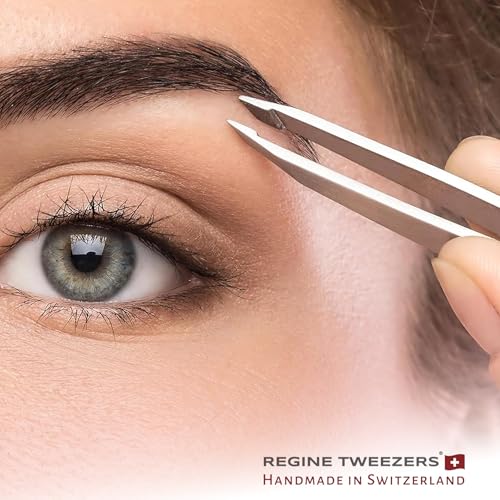 Professional Tweezers Slant Tip - Etched Tip Brow and Eyebrow Tool for Men and Women - Precision Tweezers for Fine Hair, Chin, Lash Extensions - Stainless Steel Handmade Beauty Tool
