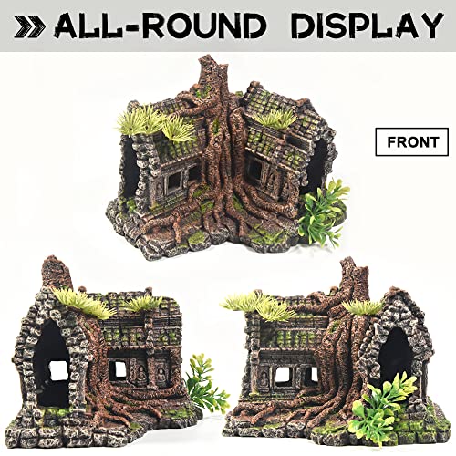 Aquarium Decorations Large Fish Tank Ornament Reptile House Shelter Decor Aquarium Hides with Betta Cave Temple Ruins Tree House Aquarium Landscape Decoration - color: Temple