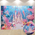 Under The Sea Backdrop Summer Underwater World Wonderland Castle Coral Shell Mermaid Ocean Theme Photography Background Girls Princess Baby Shower Birthday Party Decorations Photo Props (8x6FT) - size: 8x6FT