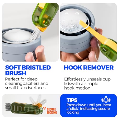 6 Pack Holikme 4 in 1 Cup Lid Cleaning Brush Set with 3 Straws, Multifunctional Bottle Brush, Silicone Cup Lid Gap Cleaner, Durable Bristle Crevice Cleaning Brush, Olive - color: Olive