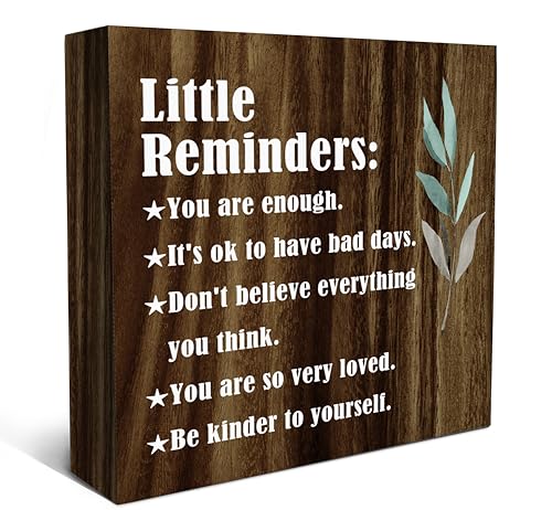 SRADMO Inspirational Little Reminders Wood Box Sign Desk Decor, Inspirational Desk Decor, College Motivational Positive Affirmation Gifts Box Sign For Office Home Dorm Tabletop Shelf Decoration(Brown) - color: blown, size: 5″×5″