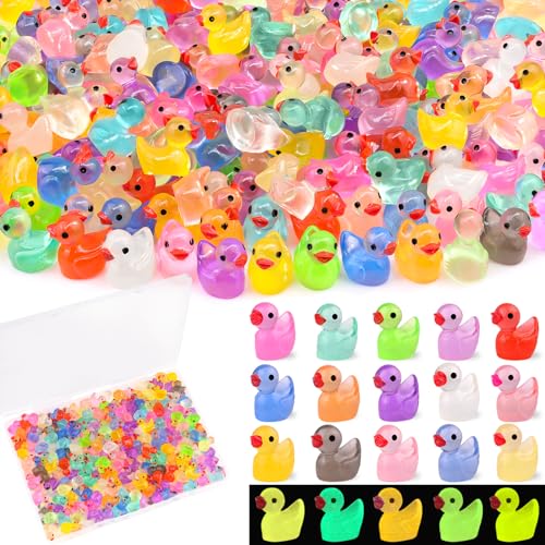 200PCS Mini Resin Animals Cute Tiny Ducks Glow in Dark,Miniature Duck Figures to Hide,Little Animal Small Figurines Bulk for Topper Desk Garden Dollhouse Landscape Ornaments DIY Crafts & Decor - color: Luminous Colorful Ducks-200pcs