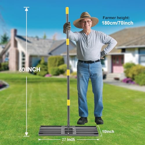 Lawn Leveling Rake, 60 inch 27"x10" Levelawn Tool, Heavy Duty Effort Saving Lawn Level Tool, Stainless Steel Handle Lawn Leveler for Yard Garden Golf Course, Ease Level Soil Sand Dirt Surfaces