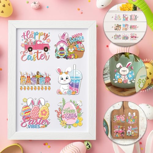 Rngmsi Easter UV DTF Cup Wrap - 20 Sheets Easter Egg UV DTF Wraps for 16 oz Glass Cups, Bunny Gnome UVDTF Decals for Coffee Mugs, Waterproof Rub on Transfer Stickers, DIY Crafts - style: Happy Easter