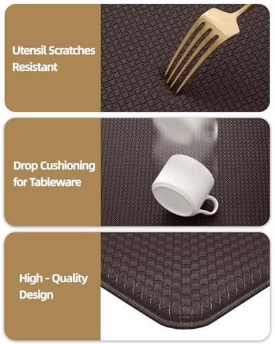 Color&Geometry Anti Fatigue Cushion Padded Kitchen Mat for Floor - 17x29+17x59,Easy Clean, Waterproof & Oil Proof, Anti Slip, Foam Rubber Runner Rug for Front Sink Comfort Standing, Brown Set of 2 - color: Brown, size: 17"x29"+17"x59"