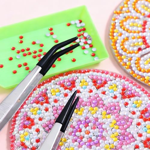 3 Piece Tweezers with Rubber Tips Set, Stainless Steel Rubber Tipped Tweezers Bent Flat and Pointed Precision Tweezer for Jewelry Crafts Electronics and Lab Use Black
