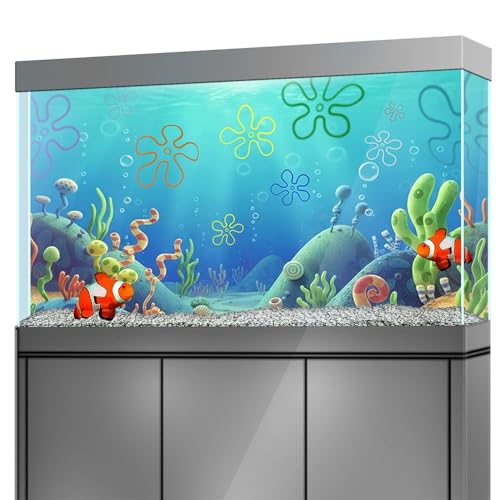 24 x 12 in Aquarium Background Stickers for 5-10 Gallon Tanks, 3D Cartoon Underwater Self-Adhesive Fish Tank Reptile Terrarium Decor Poster