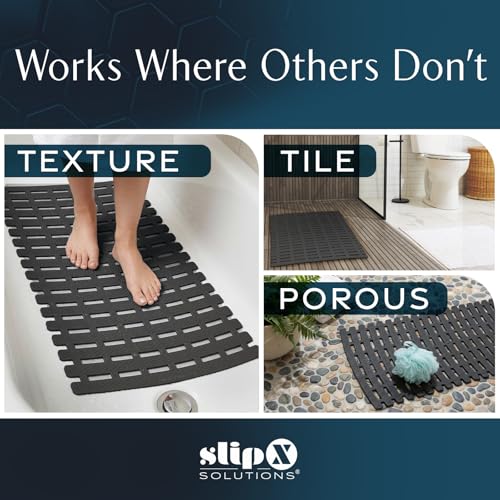 SlipX Solutions Weighted Non Slip Bath Mat for Textured Tub & Shower Surfaces, Patent Pending, Anti Slip Bathtub Safety Without Suction Cups, Doesn’t Float, Works on Tile & Stone 31” x 15”, Black - color: Black